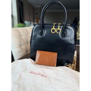✨Salvatore Ferragamo Leather Luxury Top Handle Designer Bag + Wallet Authentic💕